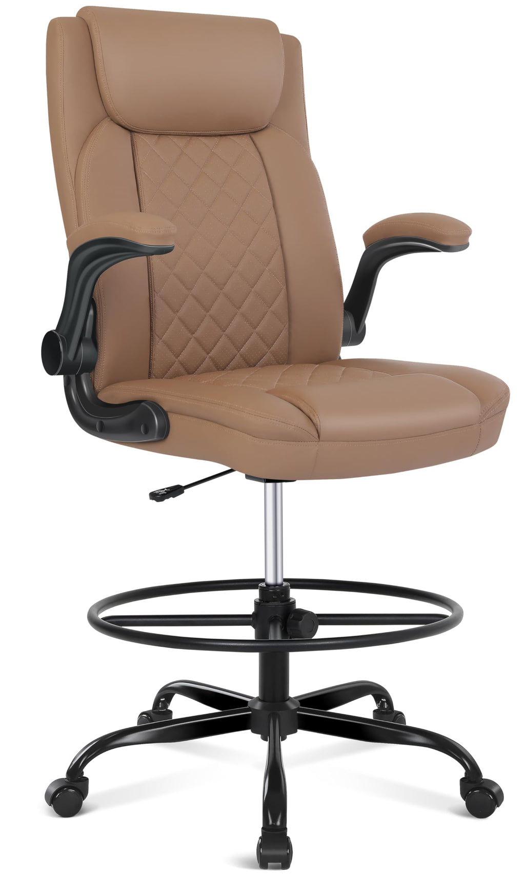 Drafting Chair, Tall Office Chair for Standing Desk, Standing Chair with Adjustable Height and Flip-up Armrest, Leather Drafting Chair, High Office Chair for Counter Height Desk