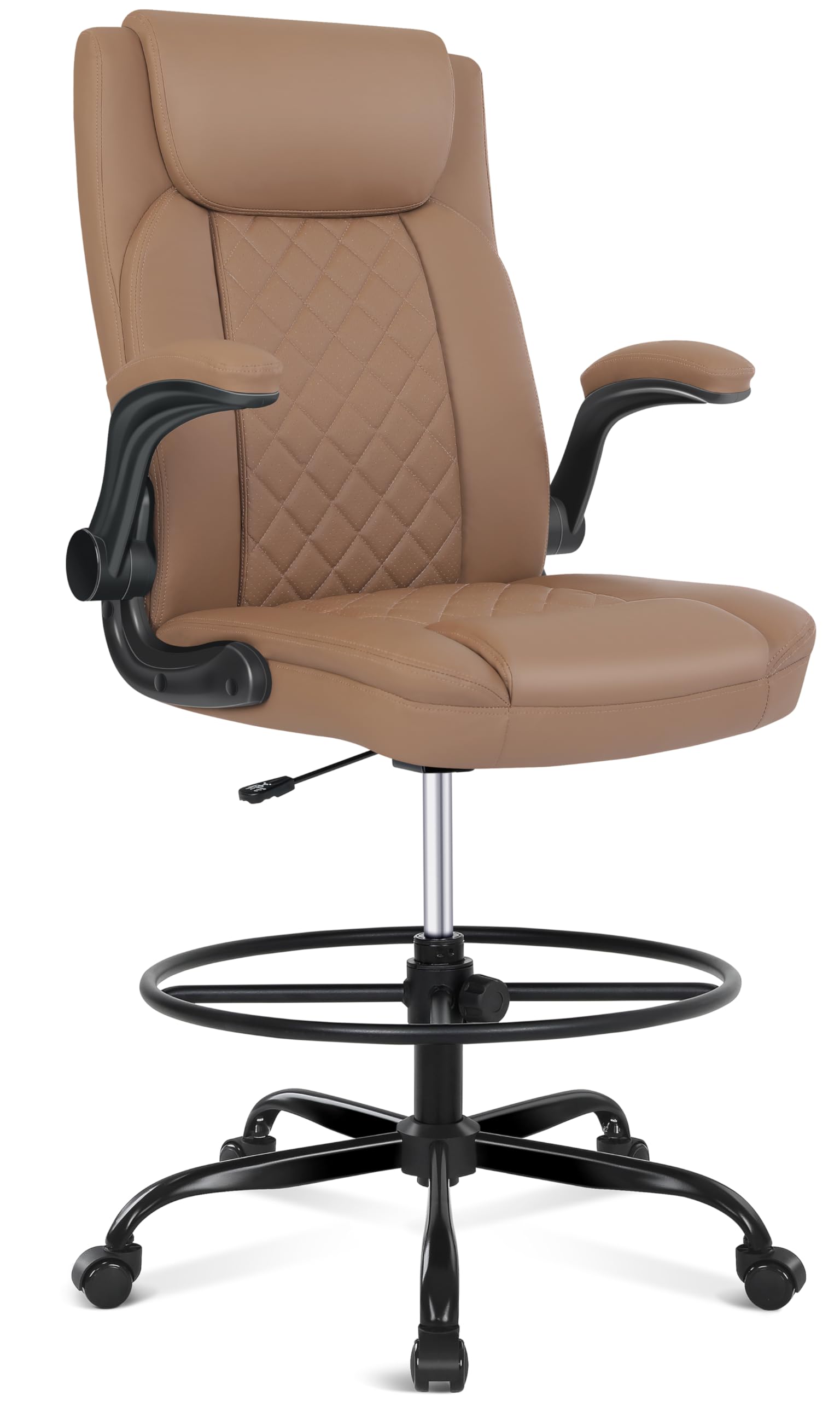 Drafting Chair, Tall Office Chair for Standing Desk, Standing Chair with Adjustable Height and Flip-up Armrest, Leather Drafting Chair, High Office Chair for Counter Height Desk