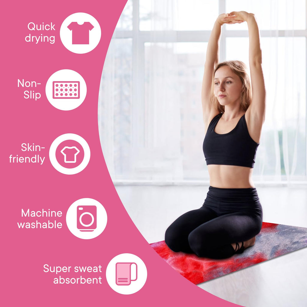 Yoga Towels, Non Slip Hot Yoga Mat Towel with Grip Dots,Super-Absorbent Soft Microfiber Yoga Blanket for Pilates, Fitness and Workout 72inch x 24inch (Purple+Red)