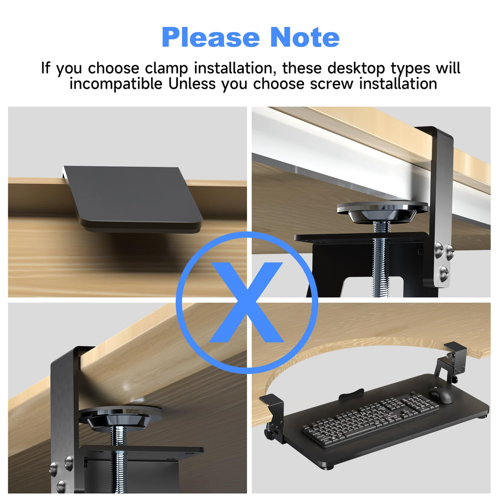 Keyboard Tray Under Desk Large C-Clamp 25.6” (30” Including Clamps) x 11.8” Slide-Out Platform Computer Drawer Pull Out Keyboard & Mouse Tray Black
