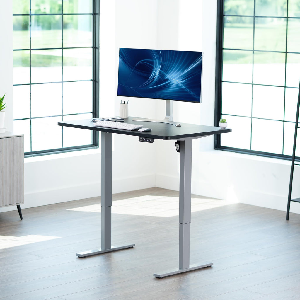 Electric 48 x 30 in Standing Desk, Memory Height Adjustment, 1B Series, Holds 220 lbs, One-Piece Black Top, Gray Frame