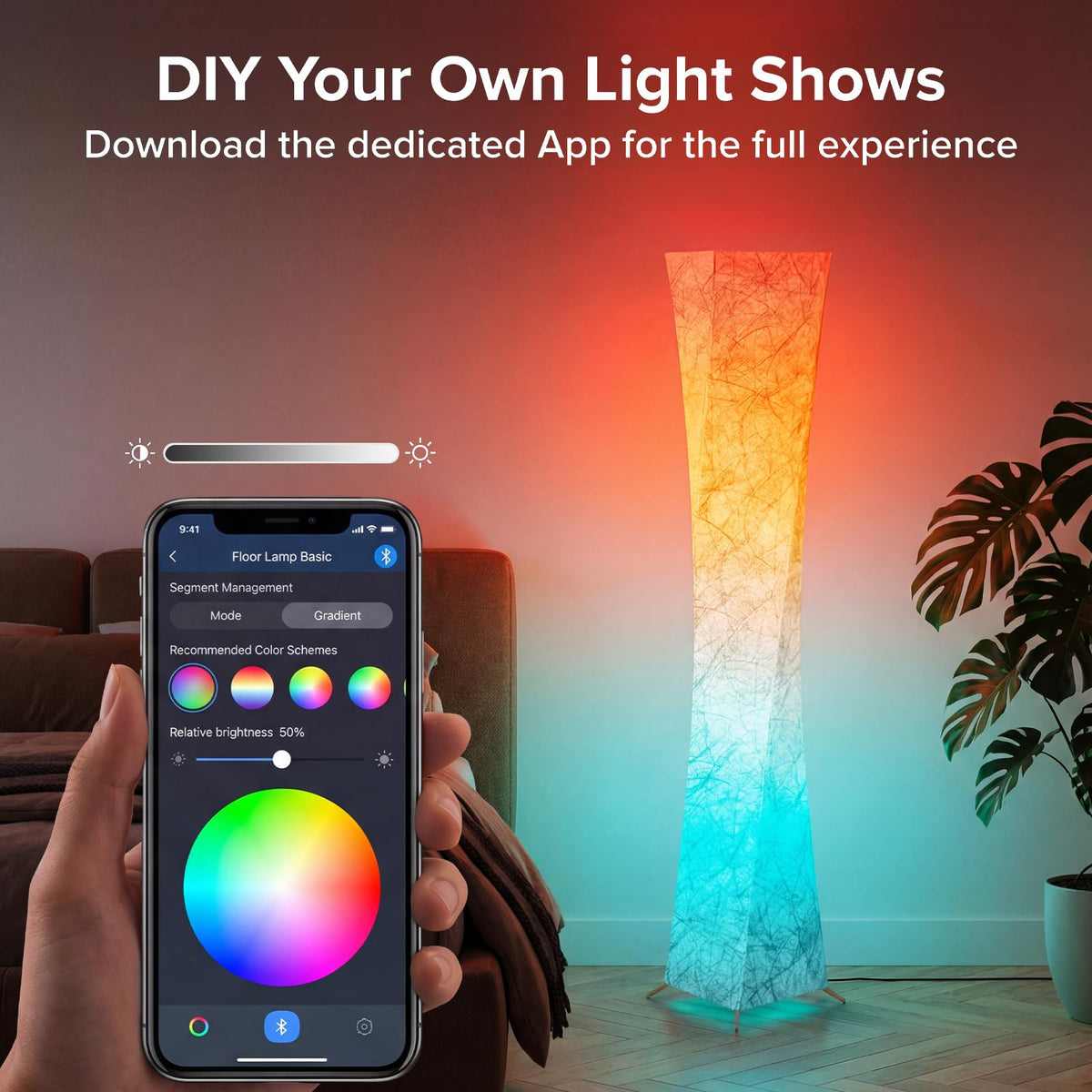 RGB Square Floor Lamp, 61'' Smart LED Corner Lamp with App and Remote Control, 16 Million DIY Colors, Music Sync, Modern Standing Lamp for Living Room Bedroom Gaming