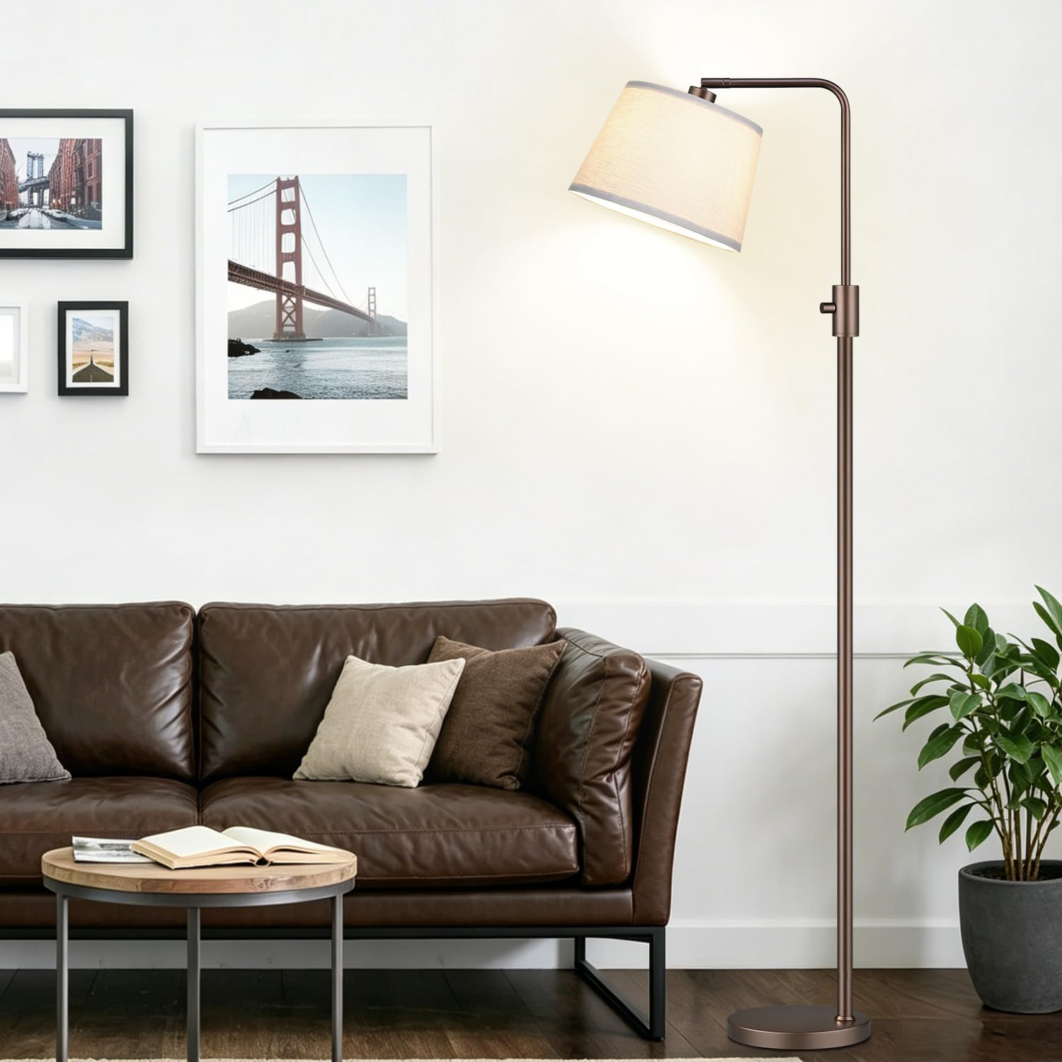 Floor Lamp, 1000 Lumens LED Edison Bulb Included, Modern Arc Standing Tall Brown Floor Lamp for Living Room Bedroom Office Dining Room