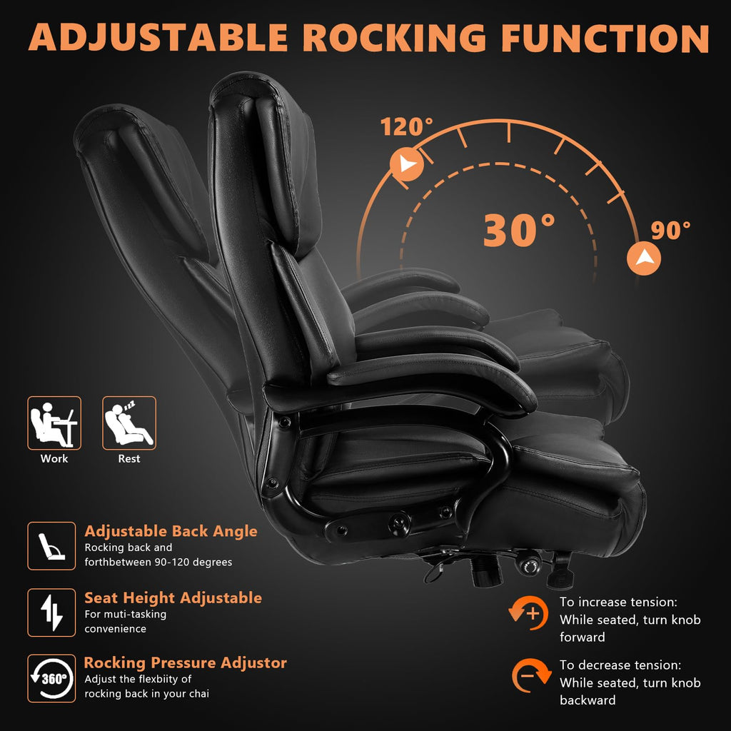 Indulgear 500lbs Big and Tall Office Chair with Dual Rubber Wheel, Heavy Duty Office Chair for Low Back Pain Relief, Large Executive Desk Chair with Adjustable Lumbar Support