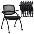 8 Pack, Stackable & Foldable Chairs with Flip Up Armrests, Reception Guest Chairs with Wheels, Ergonomic Curved Mesh Back Folding Chair for Office Meeting Schools Conference Waiting Room