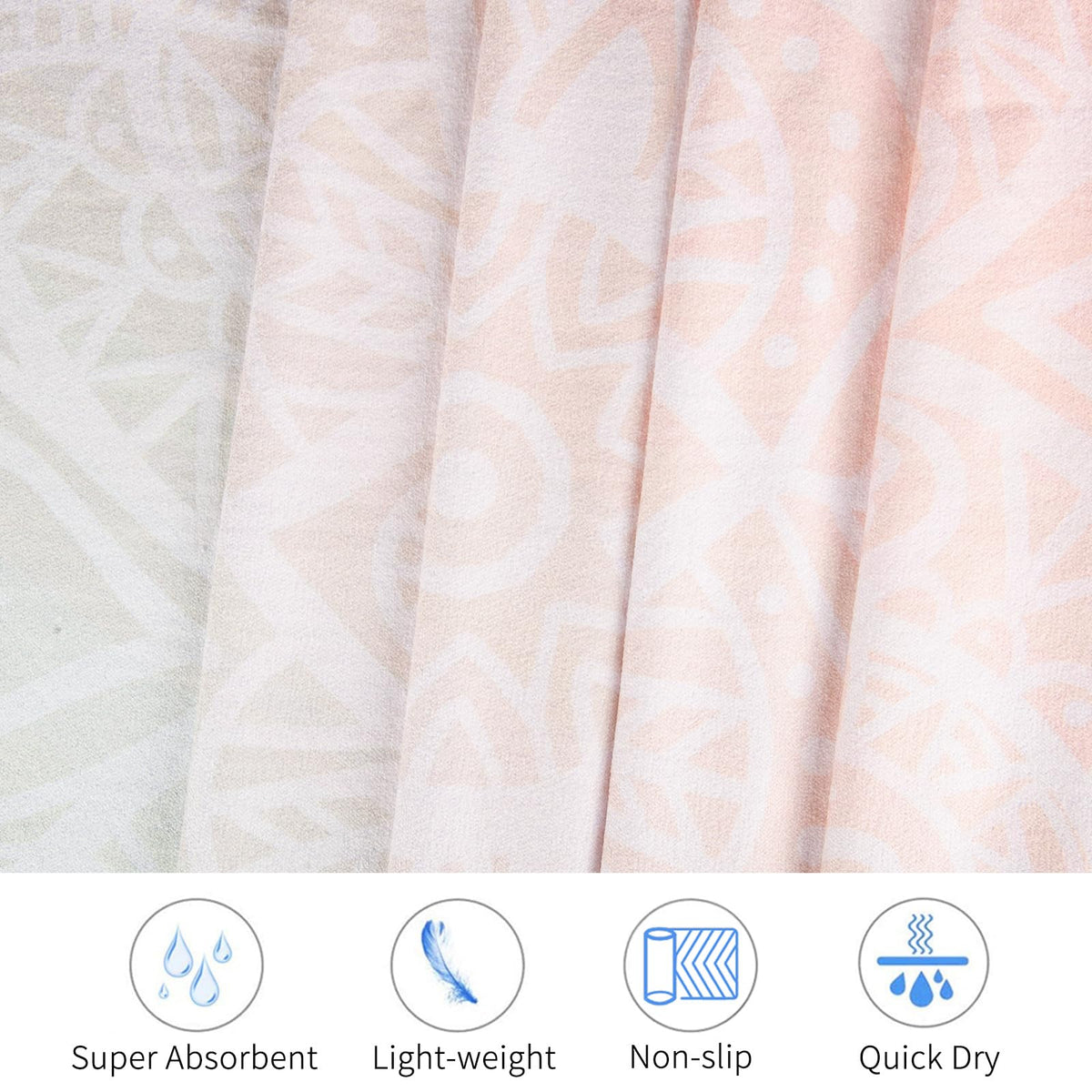 Hot Yoga Towel with Grip Dots, Non Slip, 70" x26, Pink Mandala