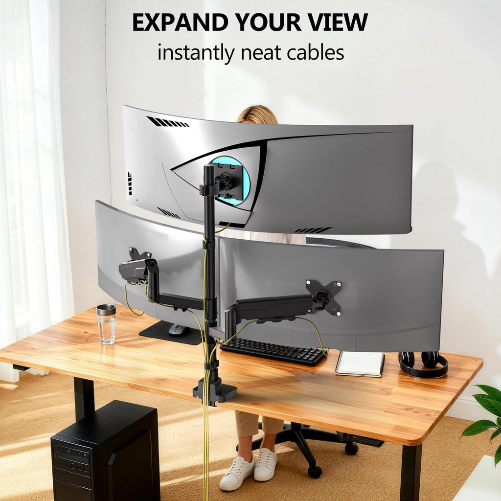Triple Monitor Mount, up to 49'' Ultrawides on Top Bracket and 34'' Screens on Side Brackets, Extra Tall 3 Monitors Desk Mount, Heavy Duty Monitor Arm up to 44 lbs (GSDM003N-P), Black