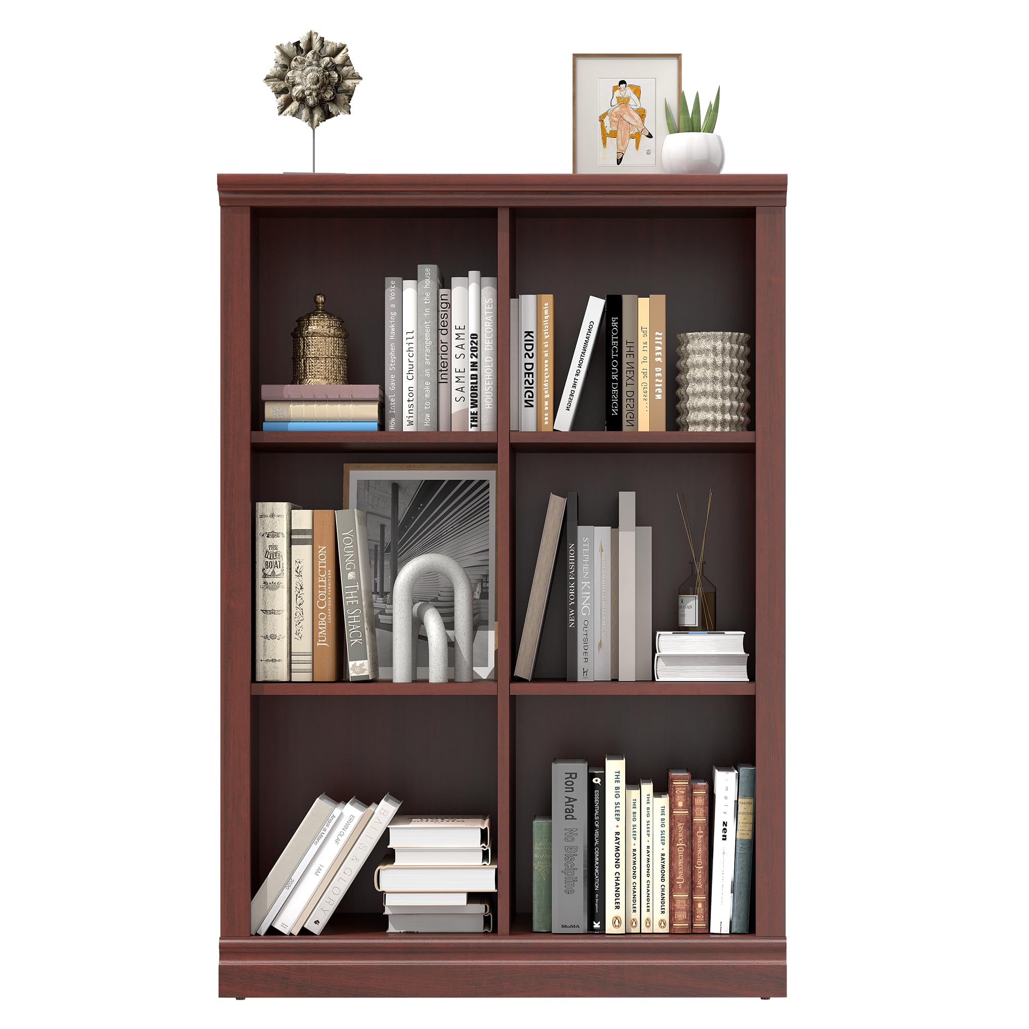3 Tiers 6 Cube Storage Organizer Bookcase, 30 inch Width Wooden Book Shelf
