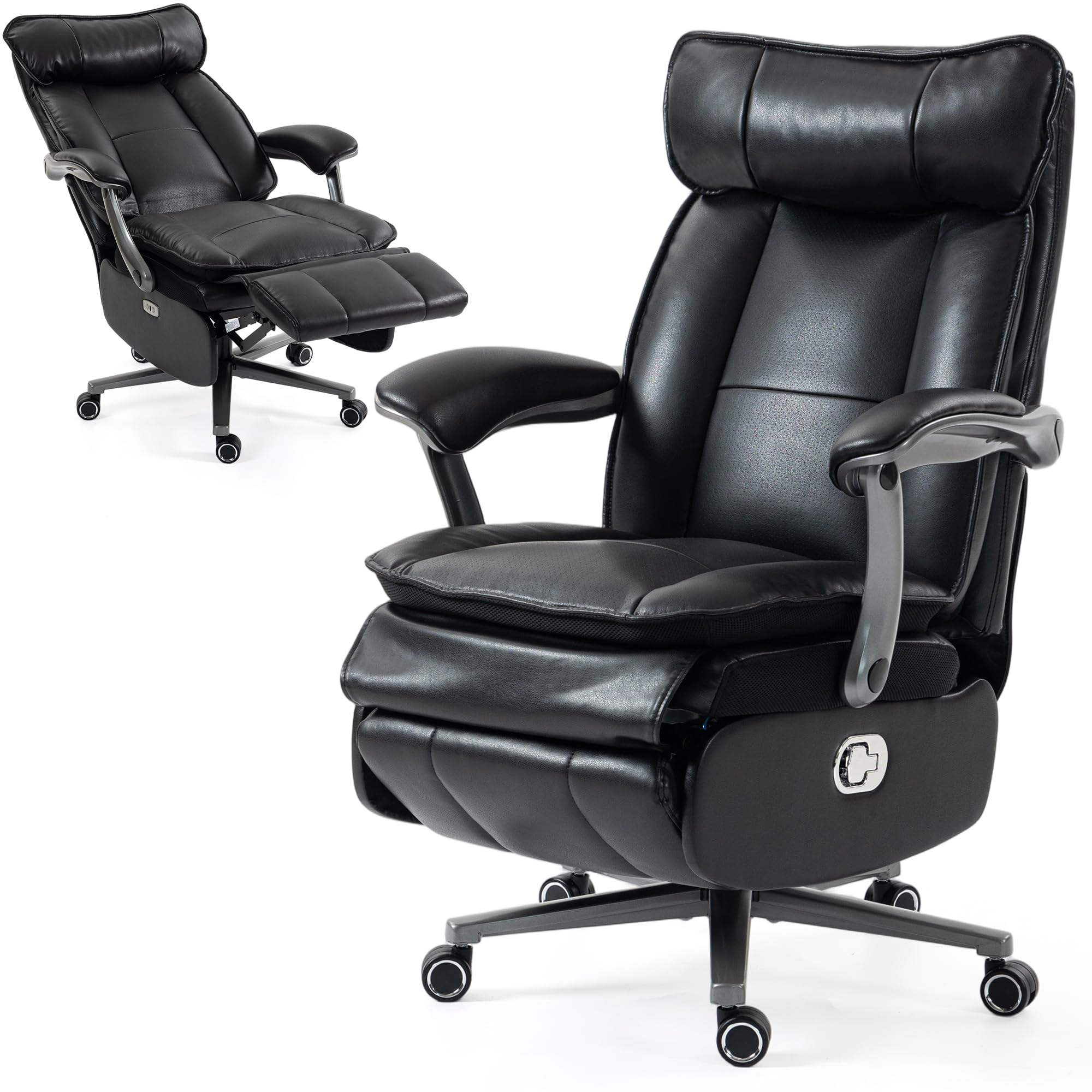 Electric Office Chair with USB Charging, 420lbs PU Leather Power Executive Recliner w/Footrest, High Back Ergonomic PC Chair for Home Office Gaming Boss Room, Black