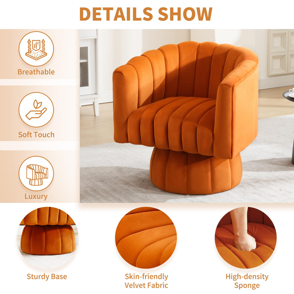 Swivel Accent Barrel Chair Set of 2- Cute Comfy Small Round 360° Arm Chair Velvet Sofa Club Reading Chair for Office Living Room Bedroom Orange
