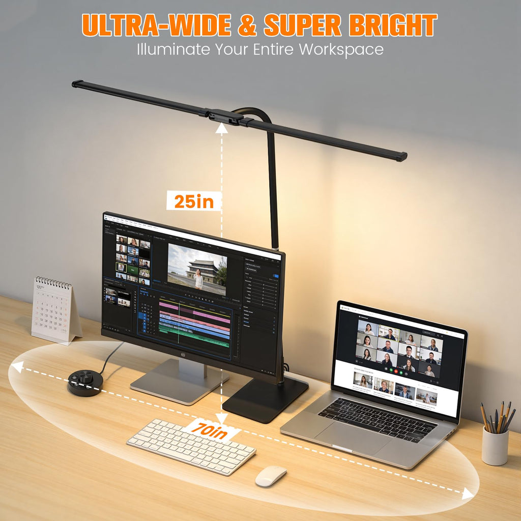 Desk Lamp for Home Office,Adjustable Double Head Desk Light with Base Black