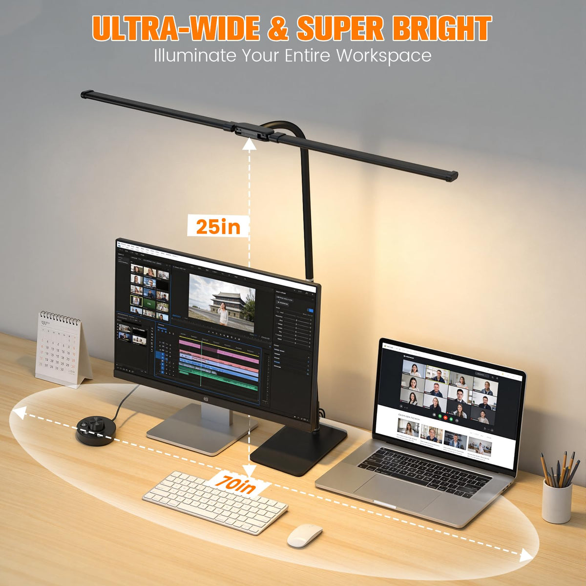 Desk Lamp for Home Office,Adjustable Double Head Desk Light with Base Black