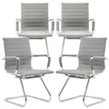 Conference Room Chairs Set of 4, Waiting Room Chairs with Arms, Faux Leather Reception Chairs No Wheels, Office Guest Chairs with Mid Back Support and Chrome Sled Base, Grey