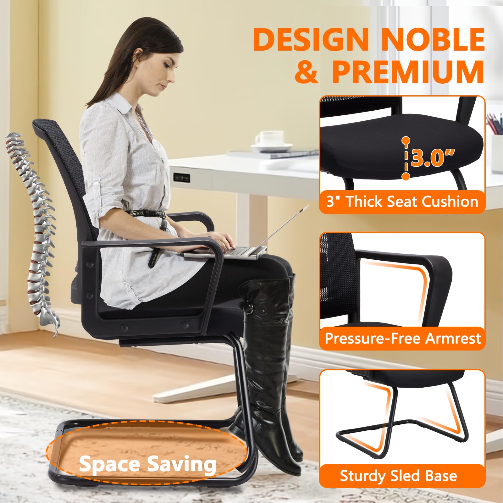 4 Pack, Office Guest Chair with Lumbar Support and Mid Back Mesh Space Air Grid Series for Reception Conference Room