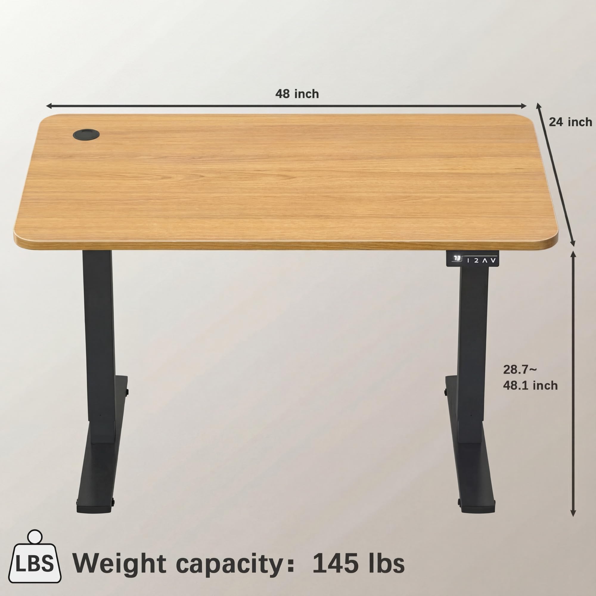 Electric Height Adjustable Standing Desk Large 48 x 24 Inches Sit Stand up Desk Home Office Computer Desk Memory Preset with T-Shaped Metal Bracket, Maple