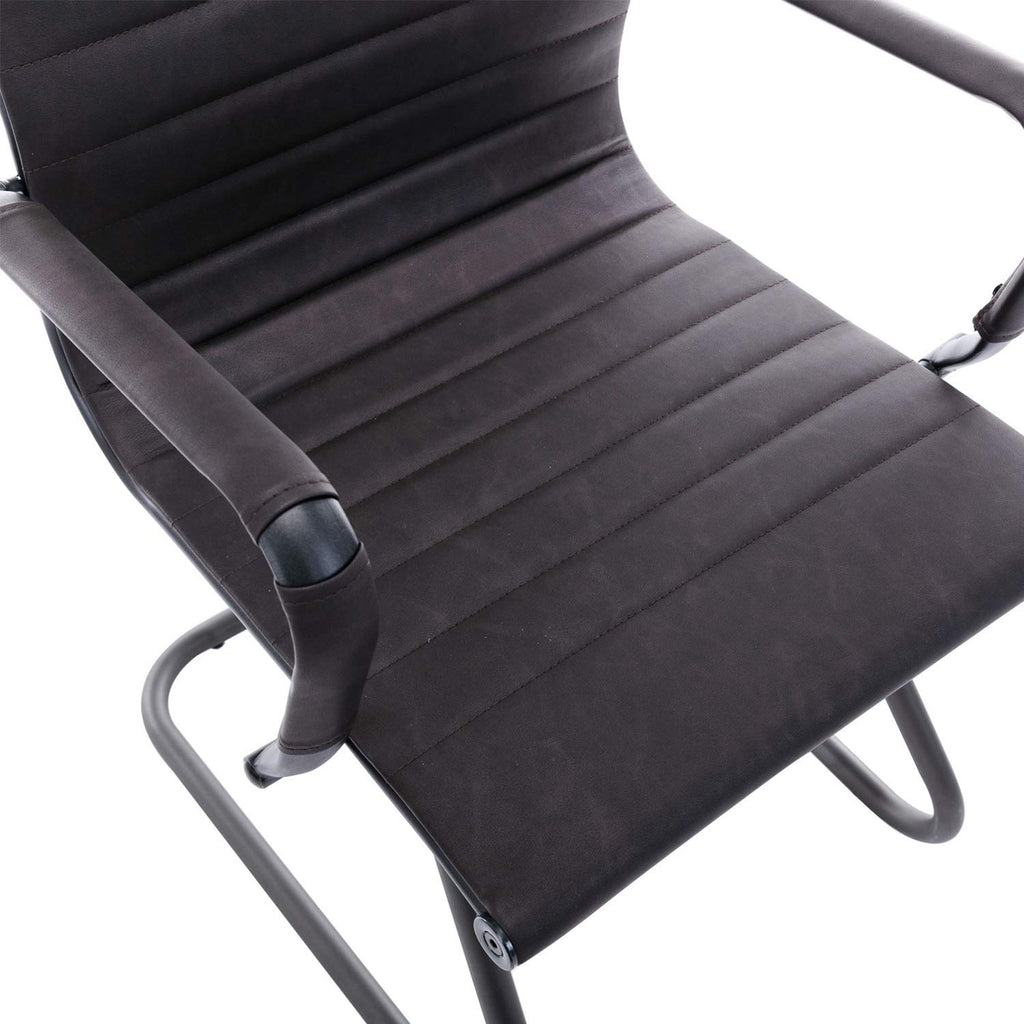 Office Chairs No Wheels Leather Conference Chairs Back Support Guest Chair, Set of 2 (Vintage Charcoal)
