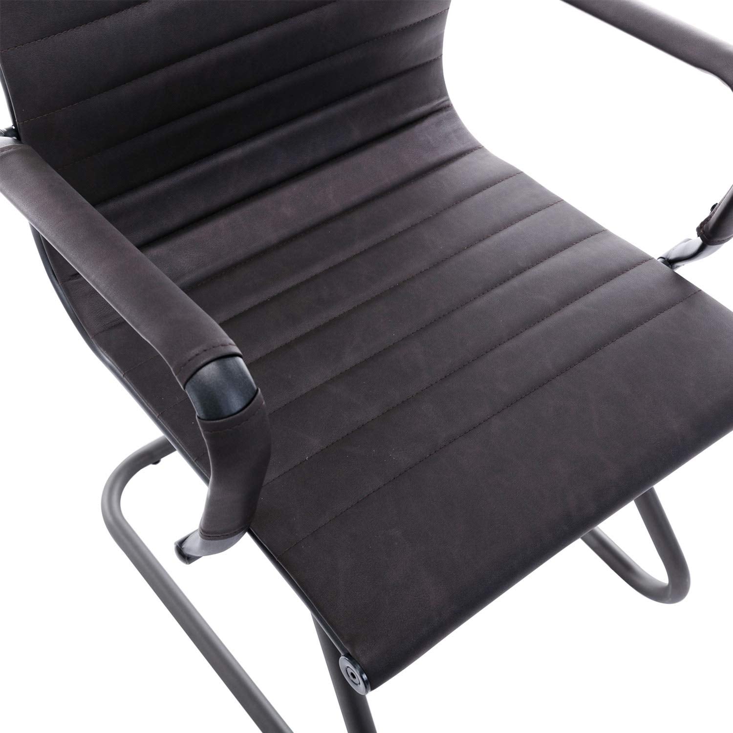 Office Chairs No Wheels Leather Conference Chairs Back Support Guest Chair, Set of 2 (Vintage Charcoal)