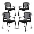 4 Pack Black, Waiting Room Chairs with Wheels, Adjustable Mesh Backrest, Desk Chair with Ergonomic Lumbar Support and Thickened Seats Cushion,