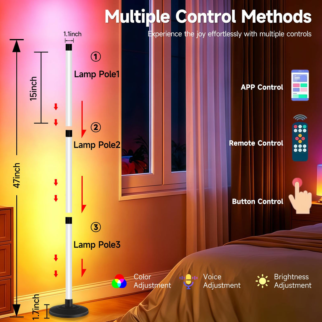 RGB Corner Floor Lamp,1800LM LED Standing Lamp for Gaming Room,1P