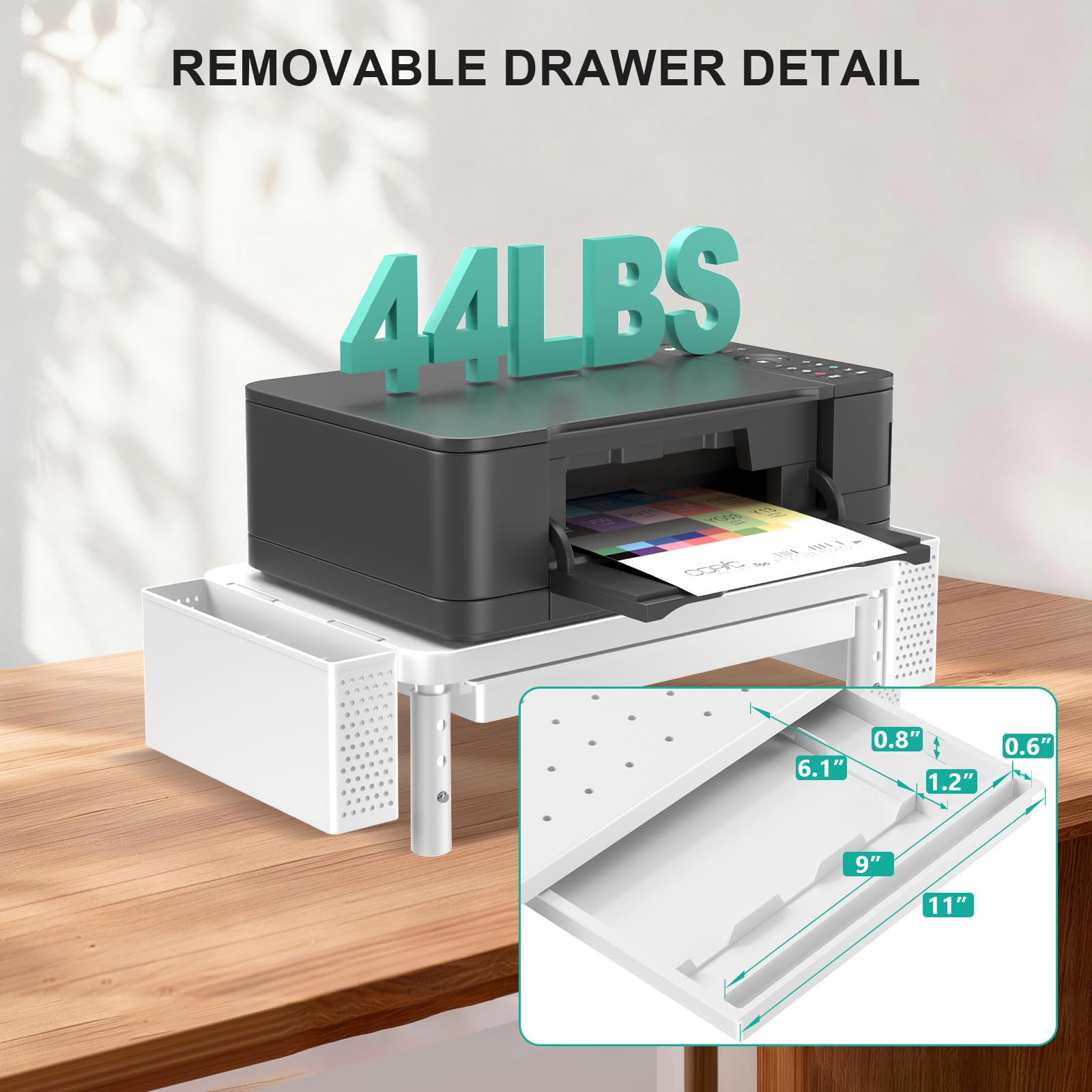Computer Monitor Stand with Storage, Desk Organizer with Drawer and Pen Holder, Desk Monitor Riser 3 Height Adjustable, Laptop Riser for Computer, Laptop, Printer(PTT003-W), 1 Pack, White