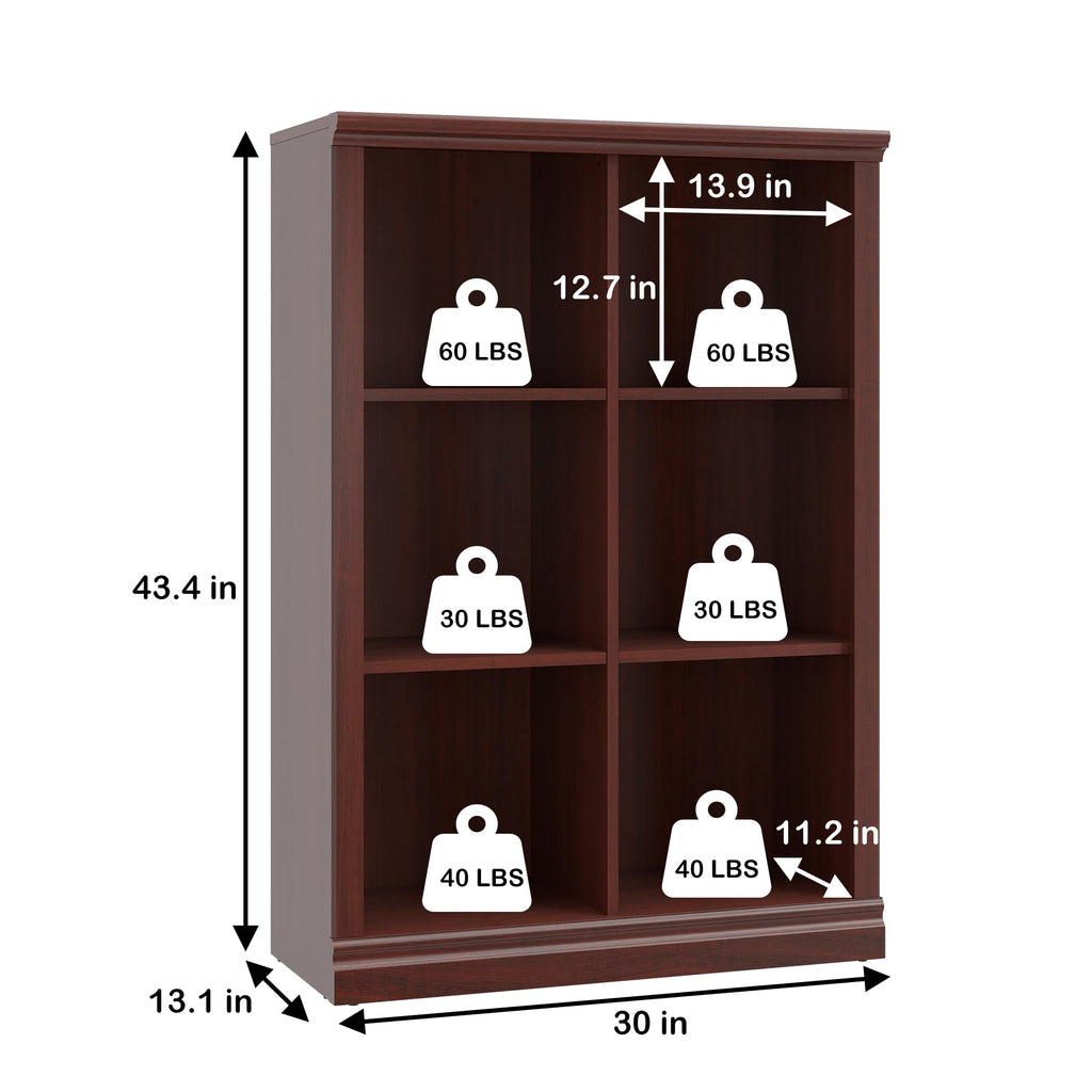 3 Tiers 6 Cube Storage Organizer Bookcase, 30 inch Width Wooden Book Shelf