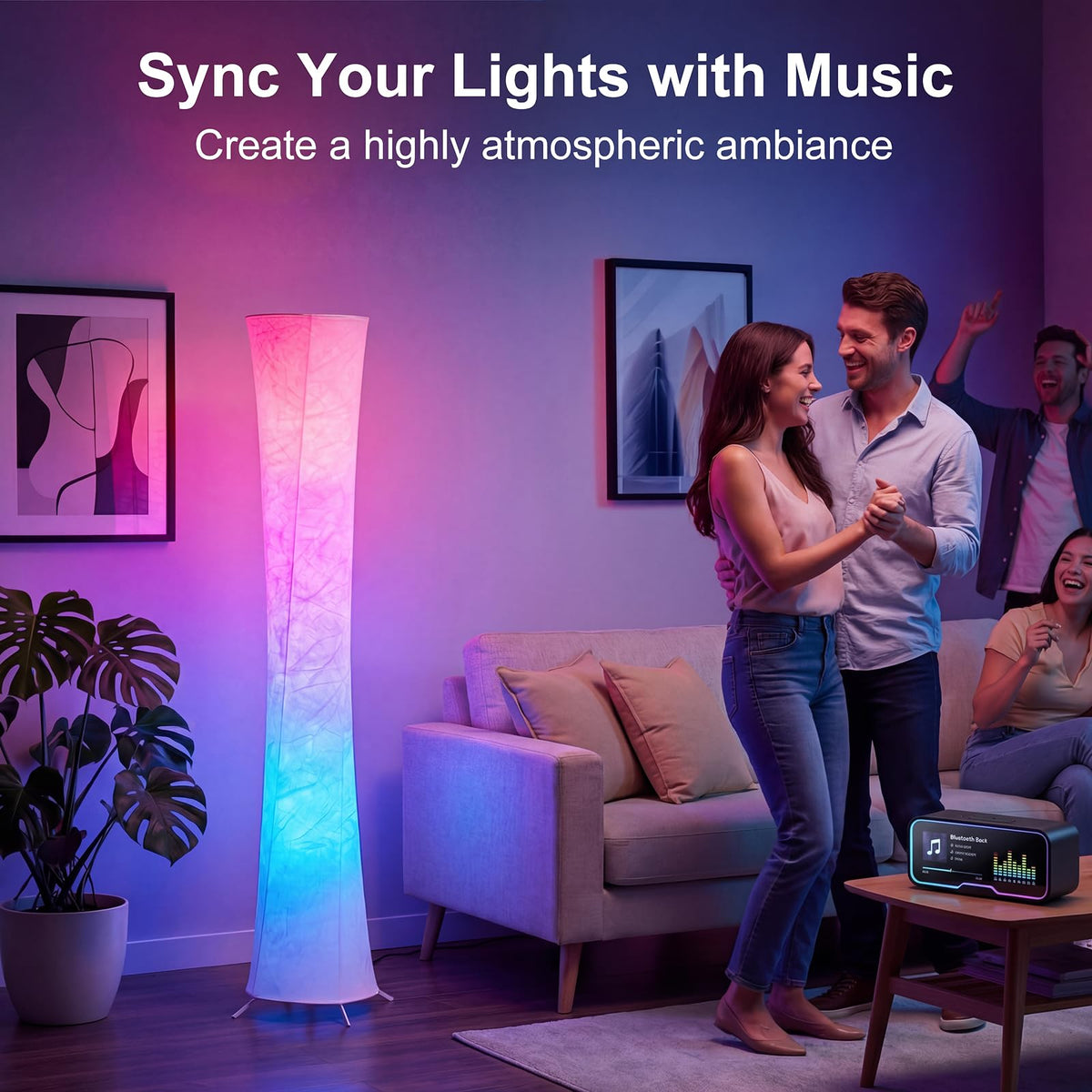 RGB Round Floor Lamp, 61'' Smart LED Corner Lamp with App and Remote Control, 16 Million DIY Colors, Music Sync, Modern Standing Lamp for Living Room Bedroom Gaming