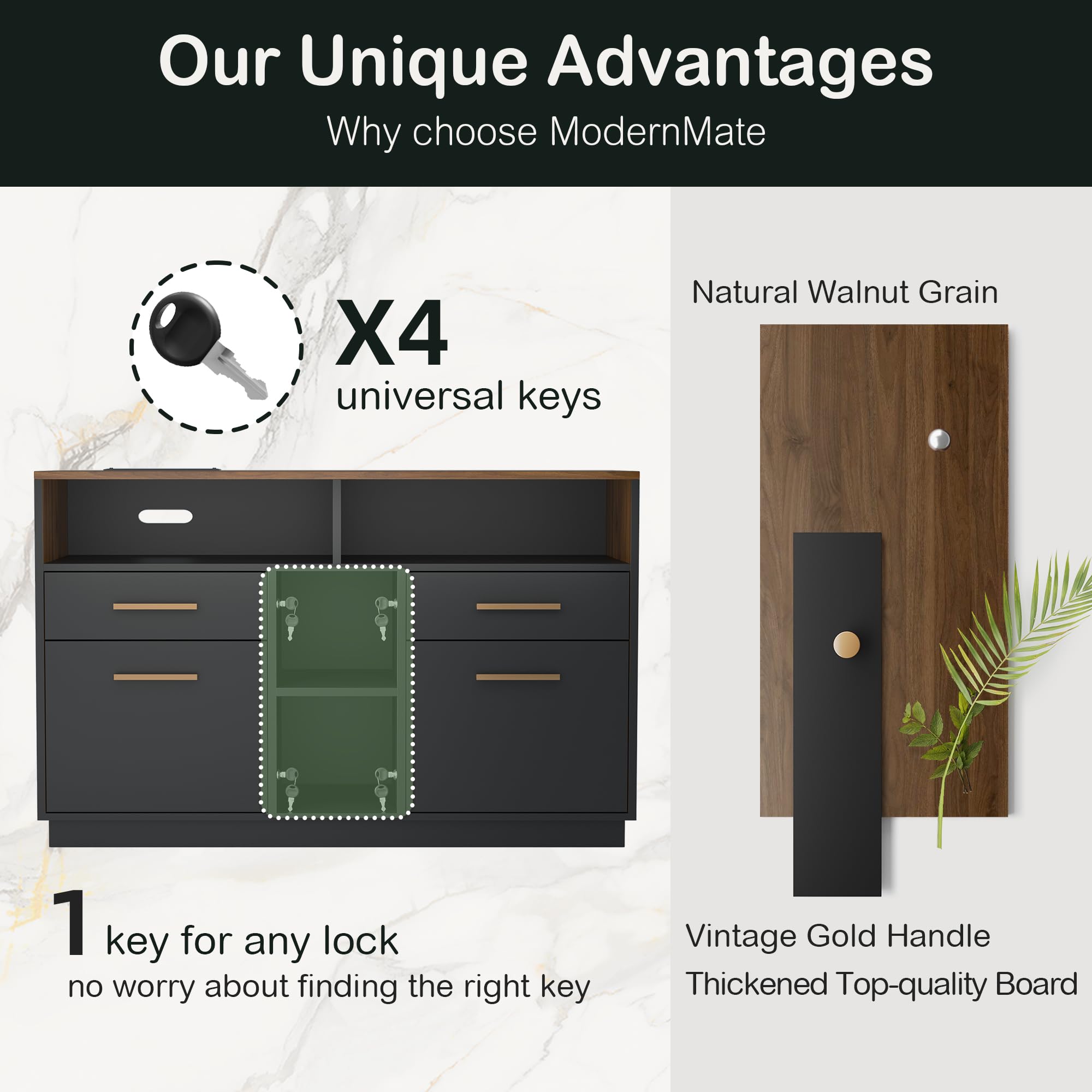 4 Drawer File Cabinet with Lock, Filing Cabinet for Home Office
