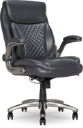 Ergonomic Executive Office Chair with Adjustable Lumbar Support, Flip-up Arms, Height Adjustable, 360° Rolling Swivel, Computer Desk Chair, Grey Leather