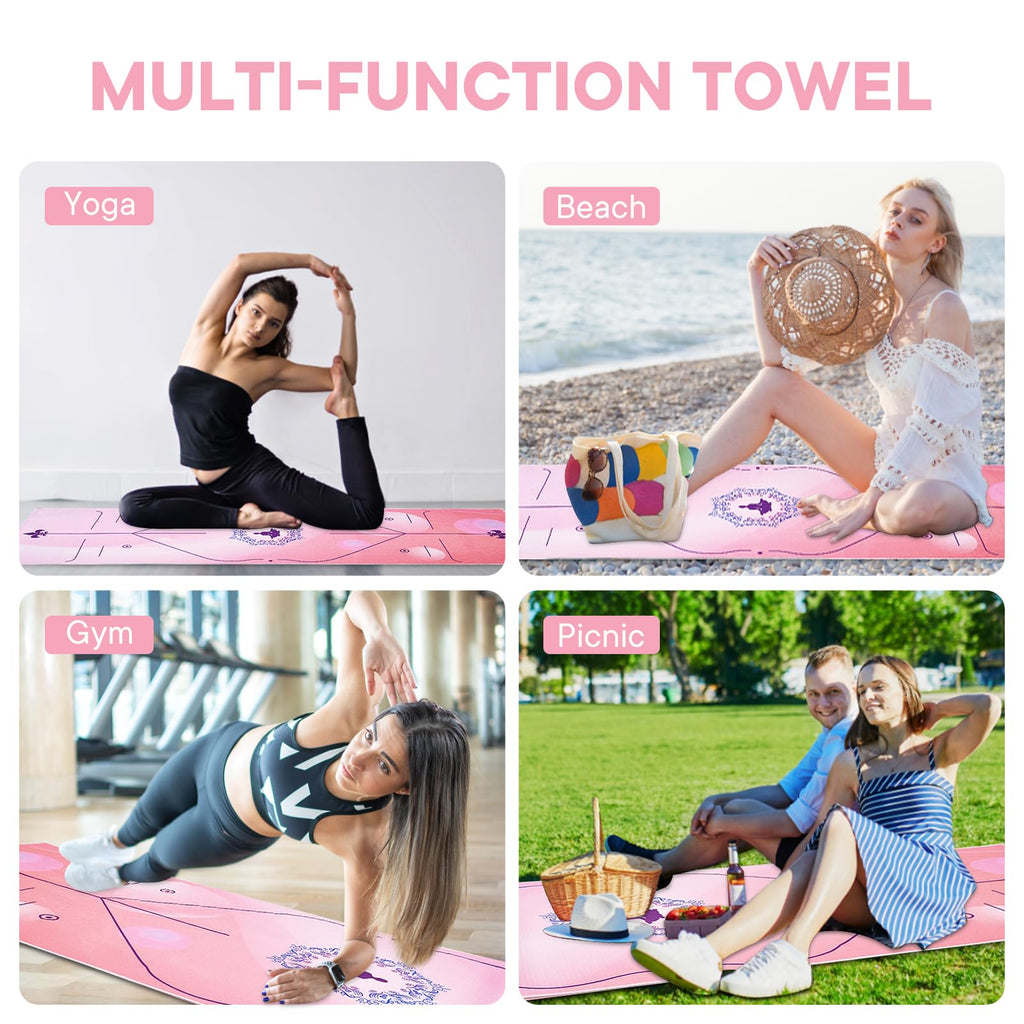 Yoga Towels, Non Slip Hot Yoga Mat Towel with Grip Dots,Super-Absorbent Soft Microfiber Yoga Blanket for Pilates, Fitness and Workout 72inch x 24inch