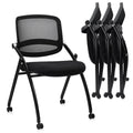 (4pk) Stackable & Foldable Chairs with Wheels, Reception Guest Chairs with Lumbar Support, Ergonomic Curved Mesh Back Folding Chair for Office Schools Conference Waiting Room, Black