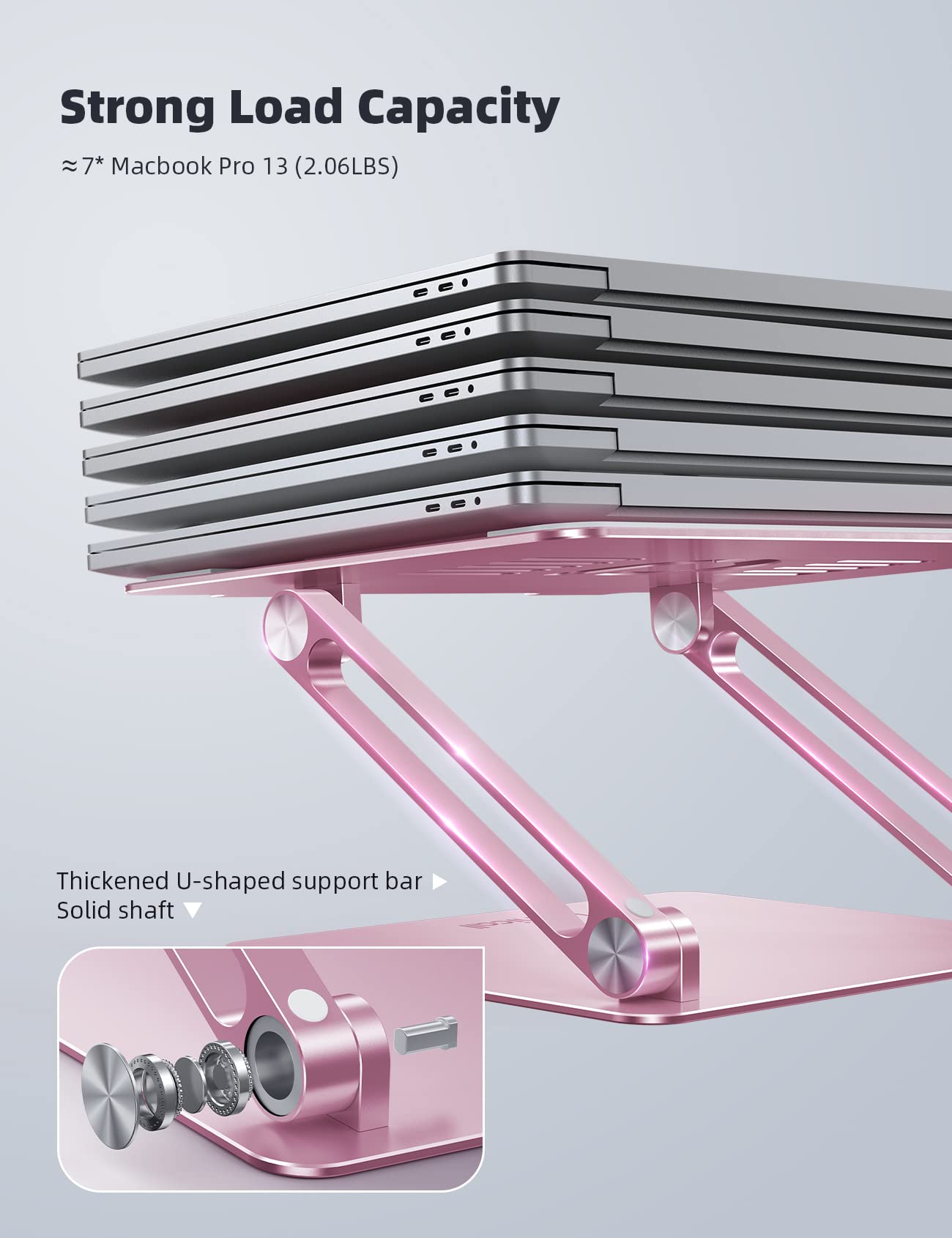 Adjustable Laptop Stand, Portable Laptop Riser, Aluminum Laptop Stand for Desk Foldable, Ergonomic Computer Notebook Stand Holder for MacBook Air Pro, Dell XPS, HP (10-17.3'') -Pink