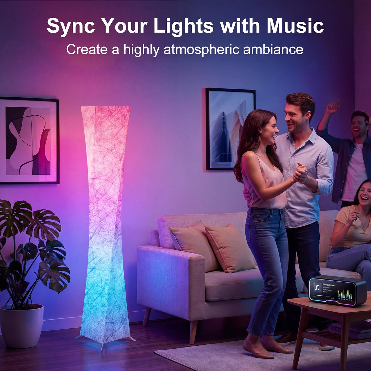 RGB Square Floor Lamp, 61'' Smart LED Corner Lamp with App and Remote Control, 16 Million DIY Colors, Music Sync, Modern Standing Lamp for Living Room Bedroom Gaming