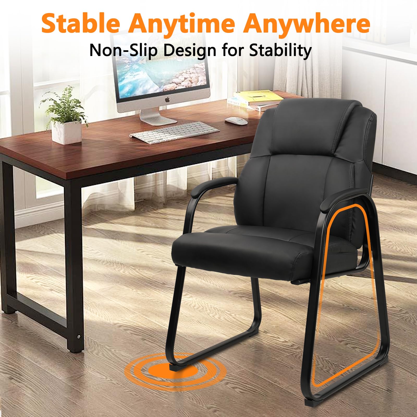 6 Pack, Leather Guest Chair with Padded Arm Rest for Reception Meeting Conference and Waiting Room Side Office Home Black with Sled Base