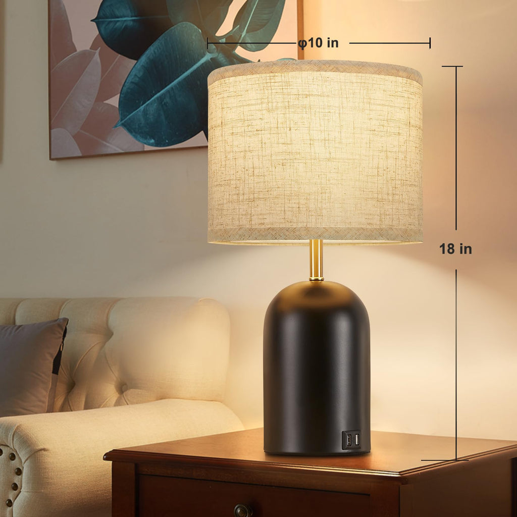 Touch Control Table Lamps Set of 2, Black Bedside Lamps for Bedroom
