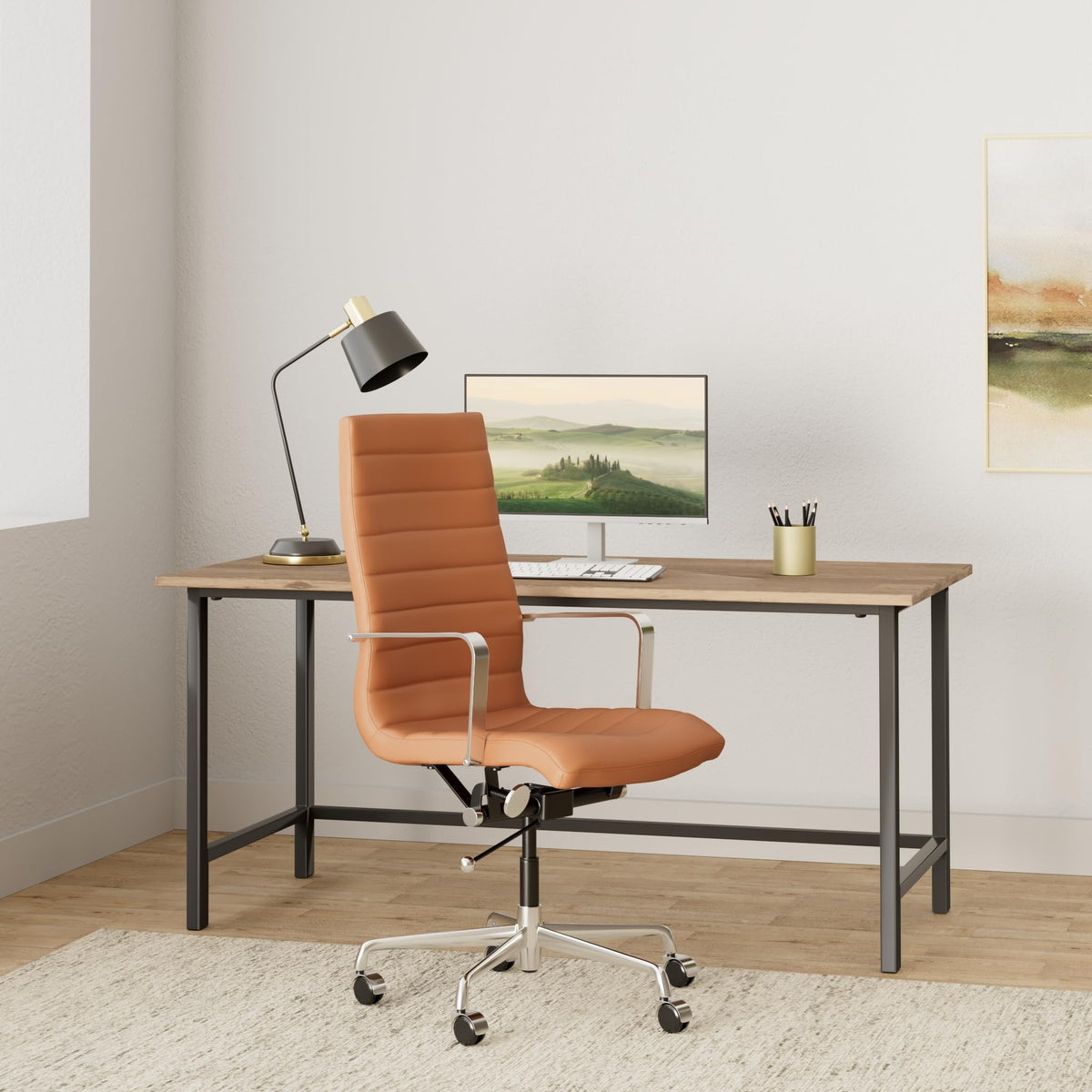 Tall Back Ribbed Management Chair (Brown)