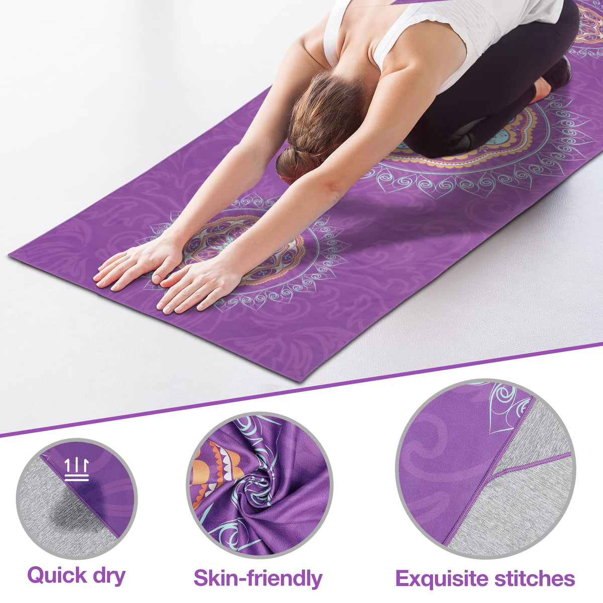 Yoga Towel, Non-Slip Quick-Dry Mat Towel, Purple Mandala