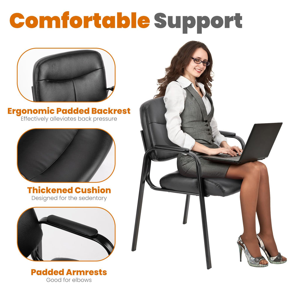 Office Waiting Room Chairs Set of 1, Leather Desk Reception Guest Stationary Side Chair with Padded Arms for Home Conference Meeting Lobby Area Medical Clinic Church