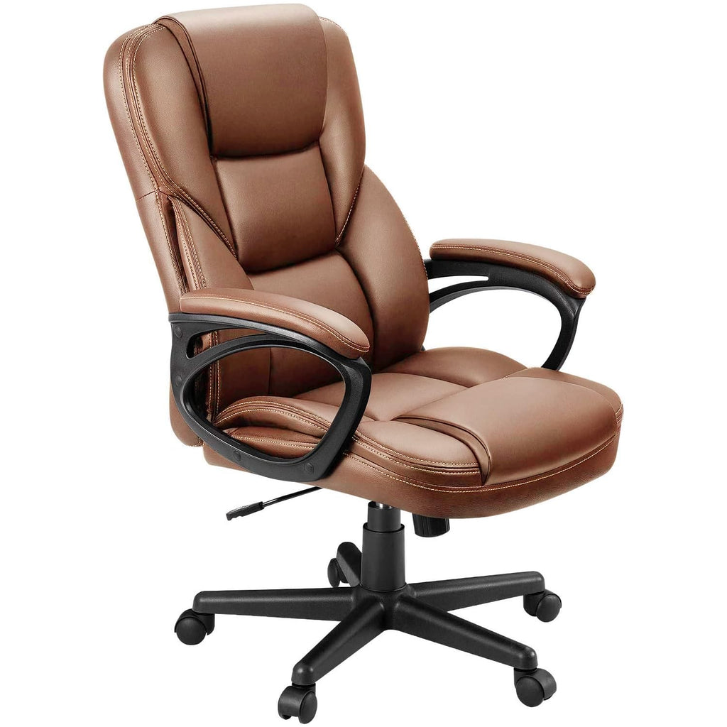 Office Executive Chair High Back Adjustable Managerial Home Desk Chair, Swivel Computer PU Leather Chair with Lumbar Support (1, Light Brown)
