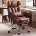 Home Office Desk Chair Comfy with Foot Rest, PU Leather Ergonomic Big and Tall High Back Support, 360° Swivel Wheels, Armrests and Detachable Pillow, Height Adjustable, Brown
