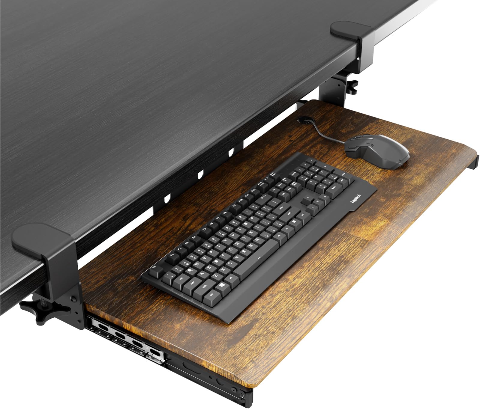 Keyboard Tray Under Desk Pull Out with Extra Sturdy C Clamp Mount System, 27.3 (32.5 inch Including Clamps) x 11 Inch Slide-Out Platform Computer Drawer for Typing Vintage
