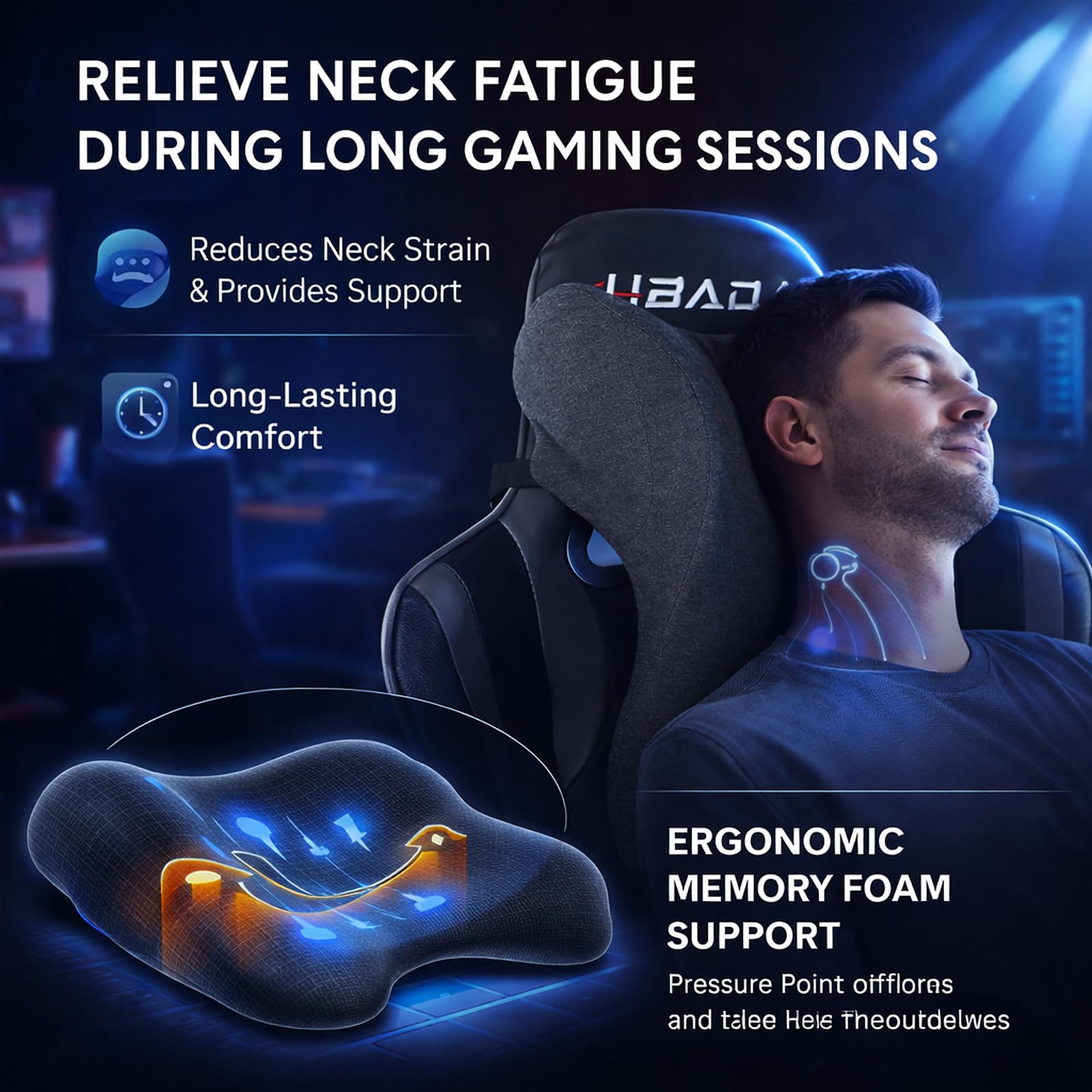 Headrest Pillow Office Chair Neck Pillow Ergonomic Design Double Straps Design Suitable for Different Heights