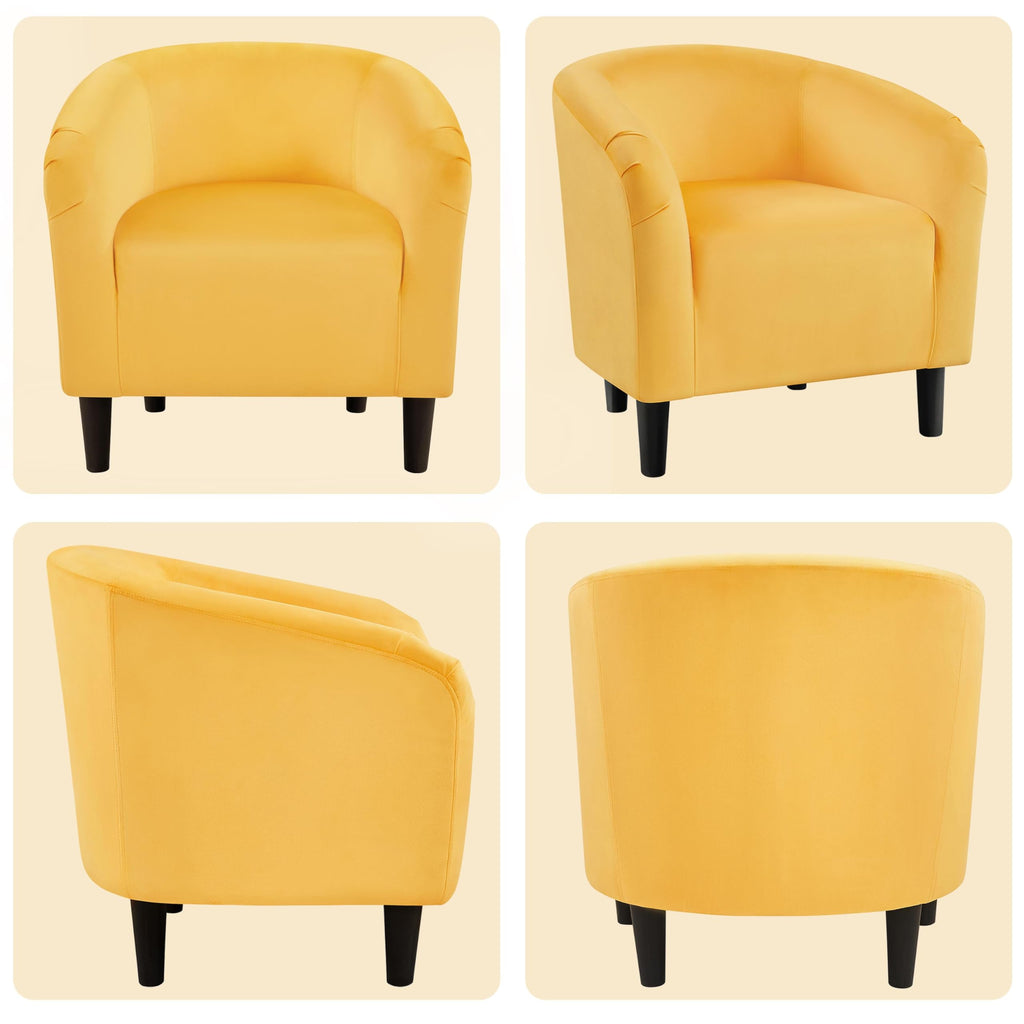 Accent Barrel Chair, Velvet Club Chair, Furry Sherpa Elegant Armchair with Cozy Soft Padded, Suitable for Living Room Bedroom Reception Room Office, Yellow