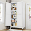 White Metal Storage Cabinet, 79" Pantry Cabinets for Office