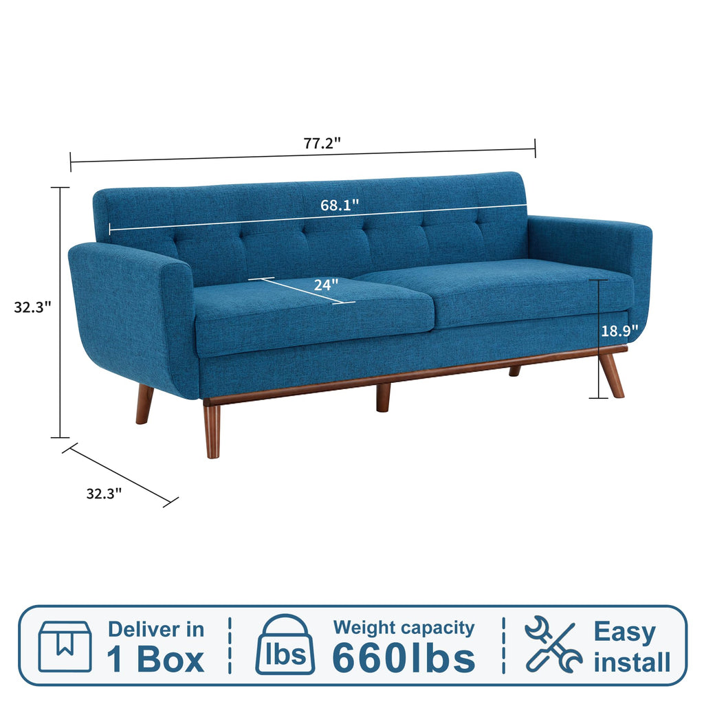 77.2" W Loveseat Sofa, Solid & Easy to Install Small Couch for Bedroom Office Apartment, Blue
