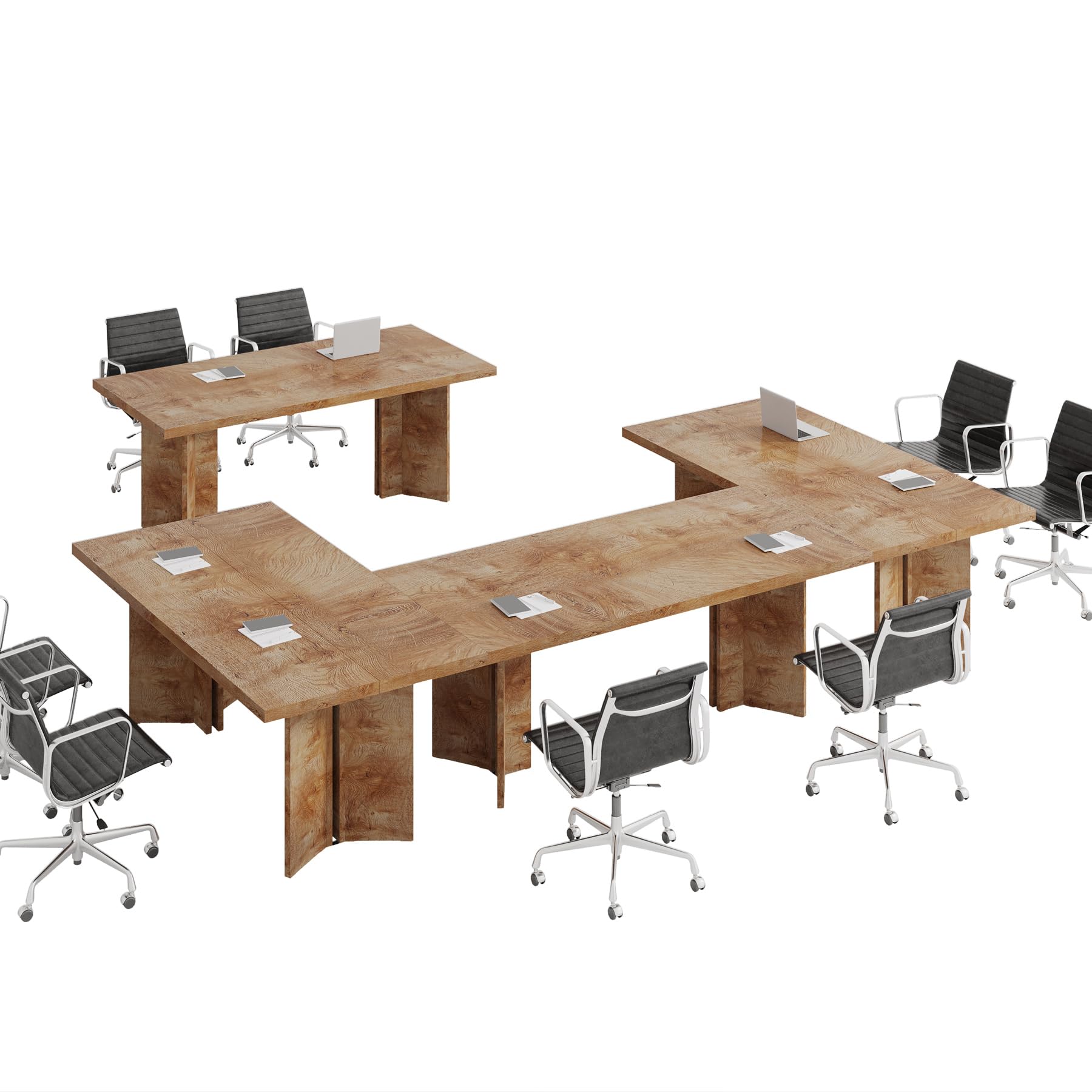 5.5FT Conference Table, 63-inch Rectangle Meeting Seminar Table, Large Oak Brown Business Tables for 4-6 People, Heavy Duty Pedestal (Light Oak Brown)