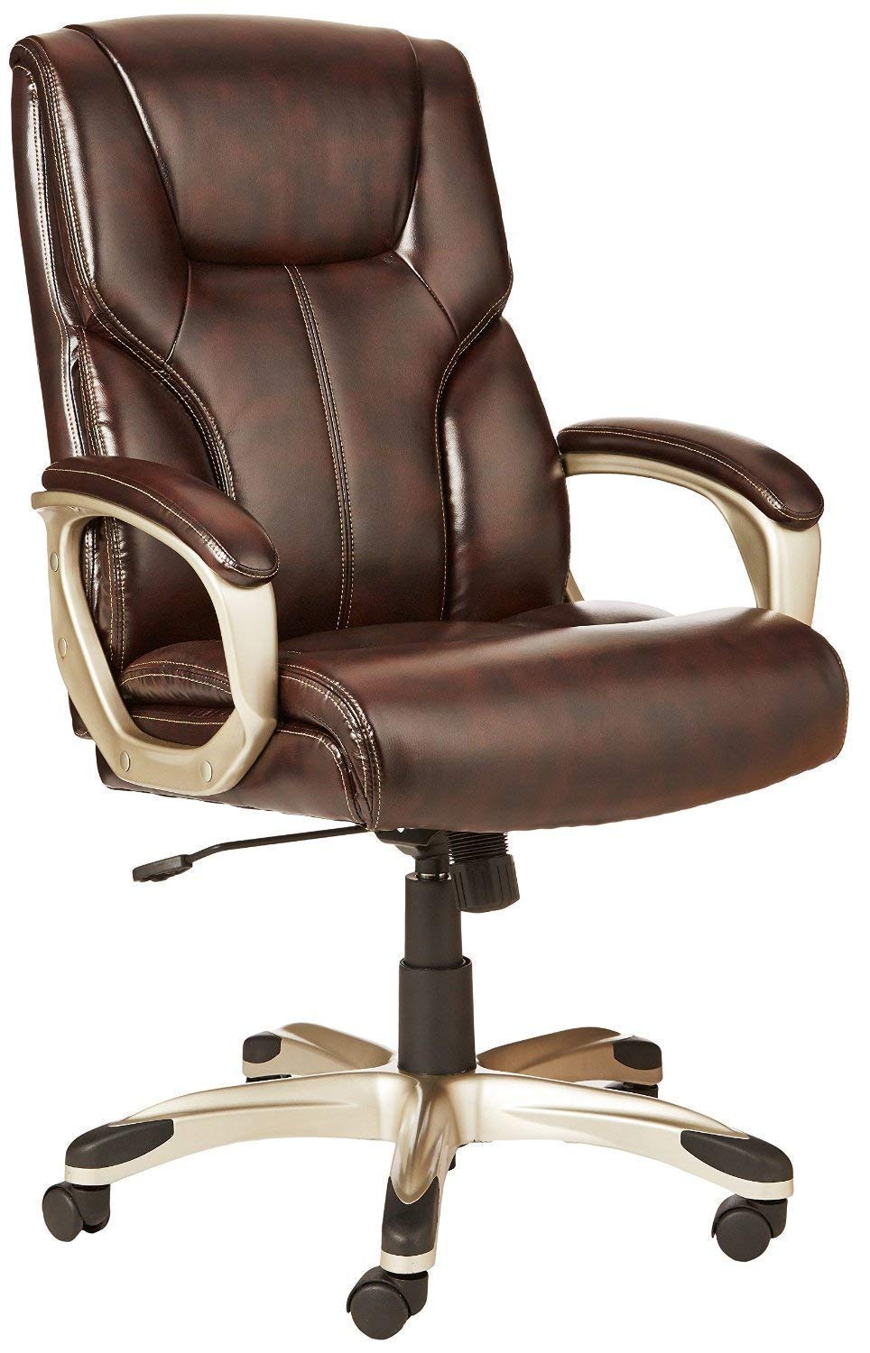 Executive High Back Office Chair, Adjustable Height, Tilt, Swivel, Padded Armrests, Brown/Gold