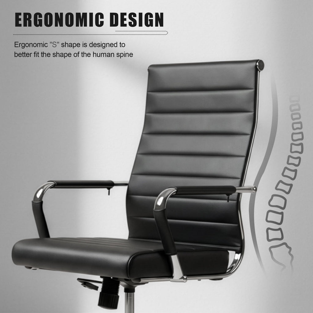 Office Desk Chair, Ergonomic Leather Modern Conference Room Chairs, Executive Ribbed Adjustable Swivel Rolling Chair for Home Office.