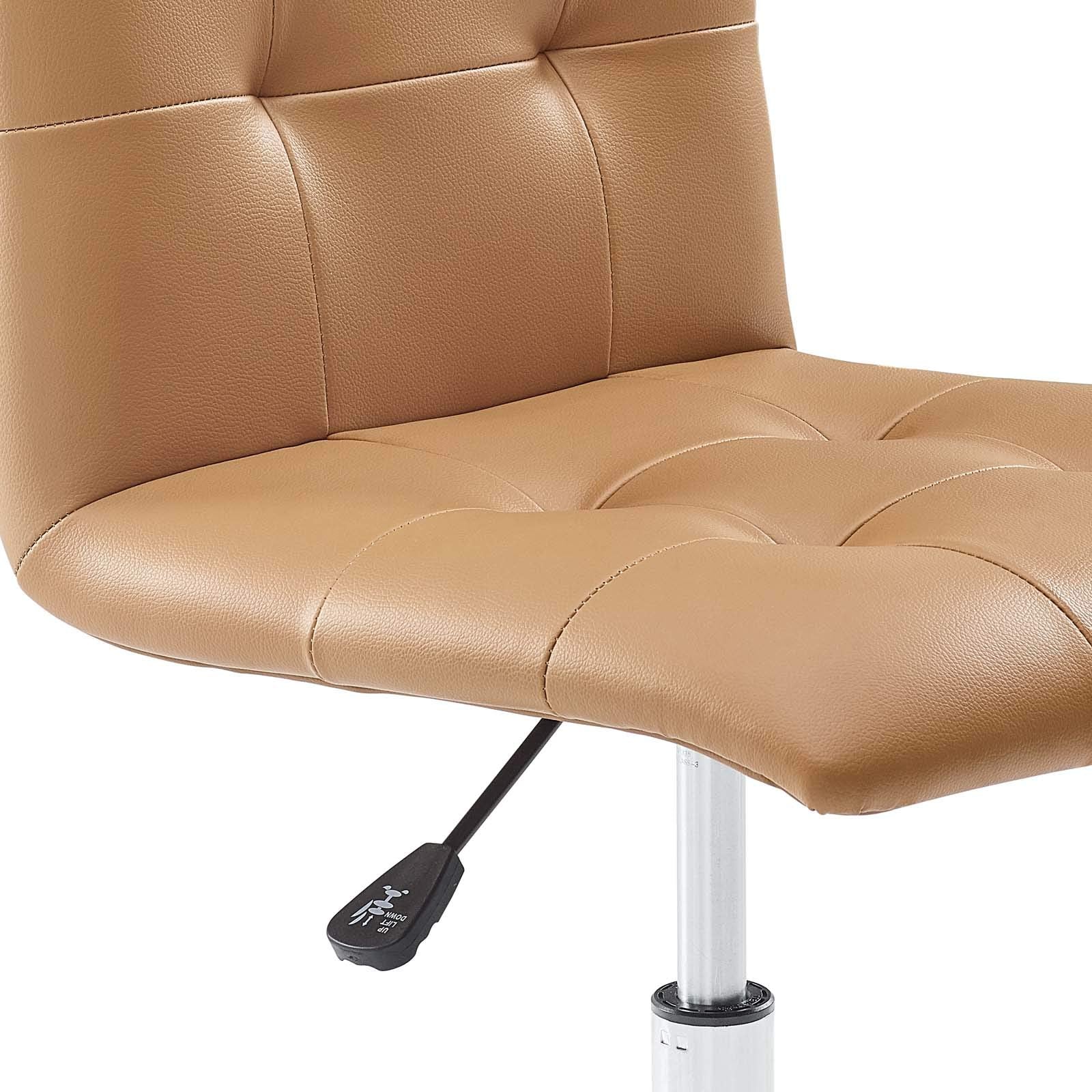 Prim Ribbed Armless Mid Back Swivel Conference Office Chair In Tan