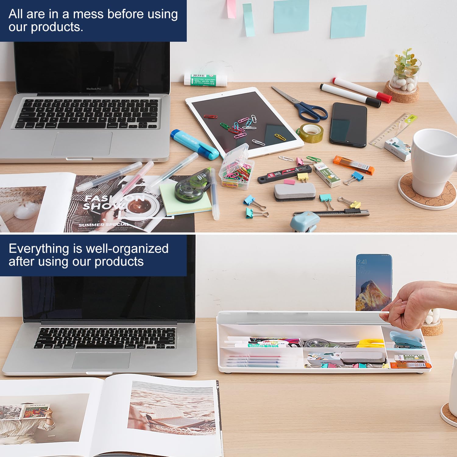 Small Glass Desktop Whiteboard Dry-Erase-Board - Computer Keyboard Stand White Board Surface Pad with Aromatherapy, Desk Organizers with Accessories for Office, Home, School Supplies