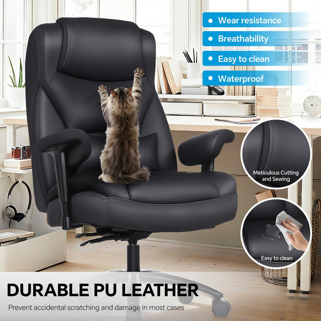 Big and Tall Office Desk Chair with 5-Position Armrests, 650 LBS Heavy Duty Executive Office Chair Comfy, Extra Wide Seat, High Back Computer Chair with Lumbar Support, Reclining Tilt Lock